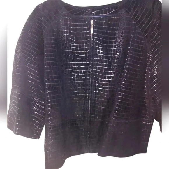 NWT Spiegel Alligator Croc Pattern Print 3/4 Sleeve Leather Suede Jacket - Picture 1 of 7